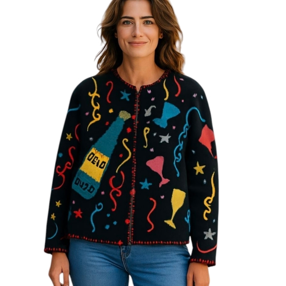 Vtg Marisa Christina Cardigan  Millennium Whimsical New Years 2000   sz S - Picture 14 of 15